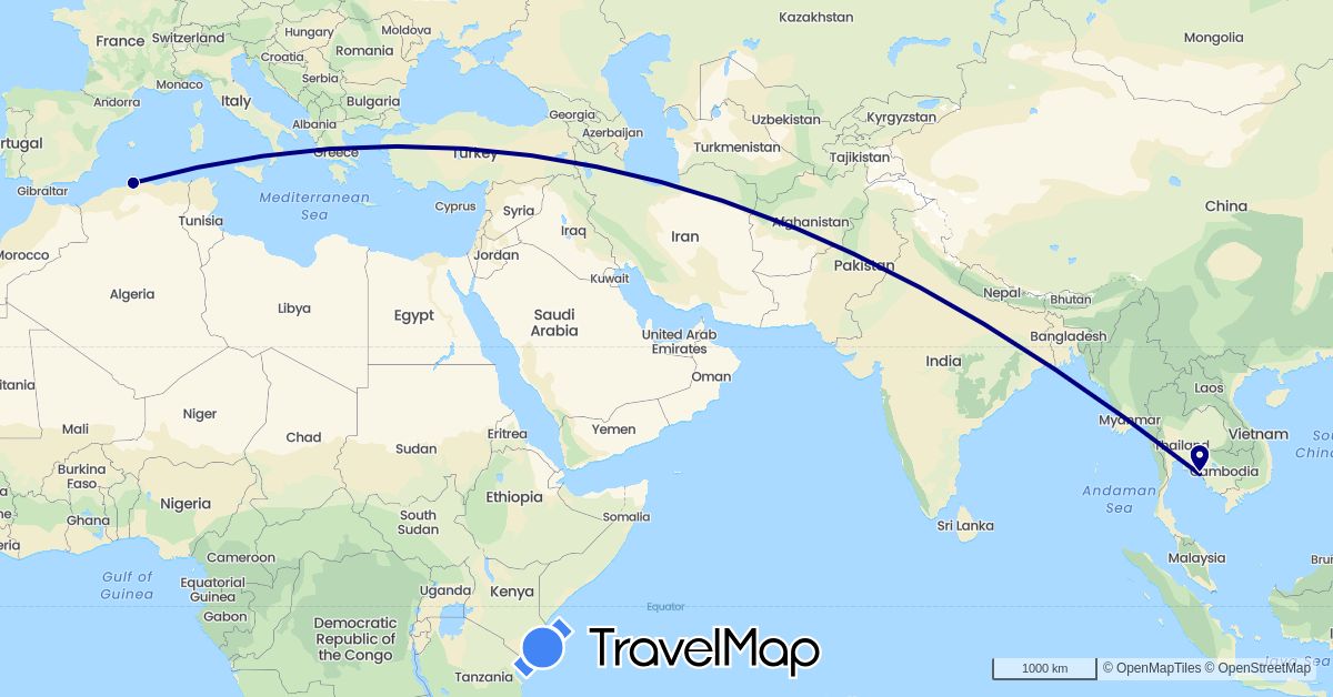 TravelMap itinerary: driving in Algeria, Thailand (Africa, Asia)